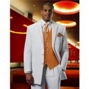 Wool & Cotton White V-neck Groom Tuxedos