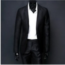 With A Line On The Back Black Long Sleeve Groom Suits