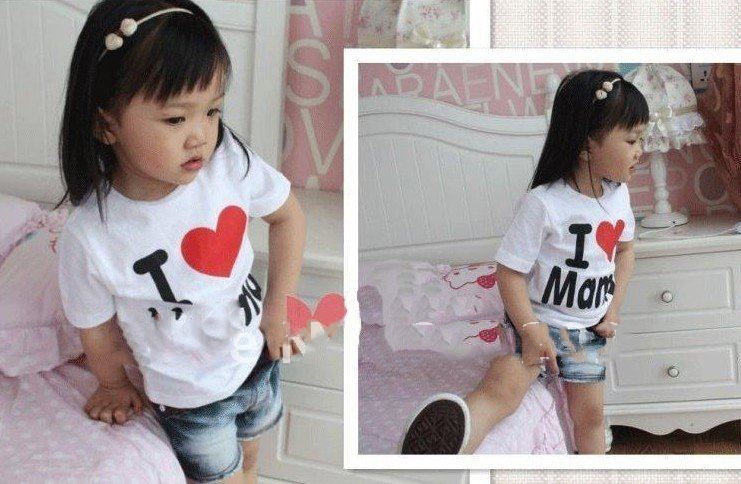 Short Sleeve With Heart Shape On Cotton & Polyester Baby T-Shirts