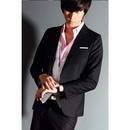 With Buttons Black Cotton & Polyester Groom Suits