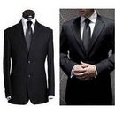 Black Cotton & Polyester V-neck Groom Tuxedos