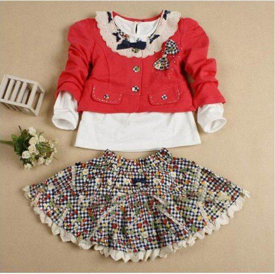 White & Red Long Sleeve Pure Cotton Children's Coats
