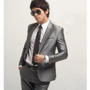 Silver Gray Two Buttons 100% Cotton Groom Tuxedos