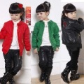 Long Sleeve With Zipper Leather & Polyester Children's Coats