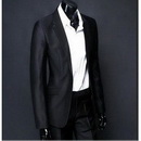 Black Cotton & Polyester V-neck Groom Suits