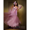 Strapless Pink Beaded Floor Length Sleeveless Evening Dresses