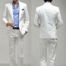 Pure White Cotton & Polyester V-neck Groom Suits