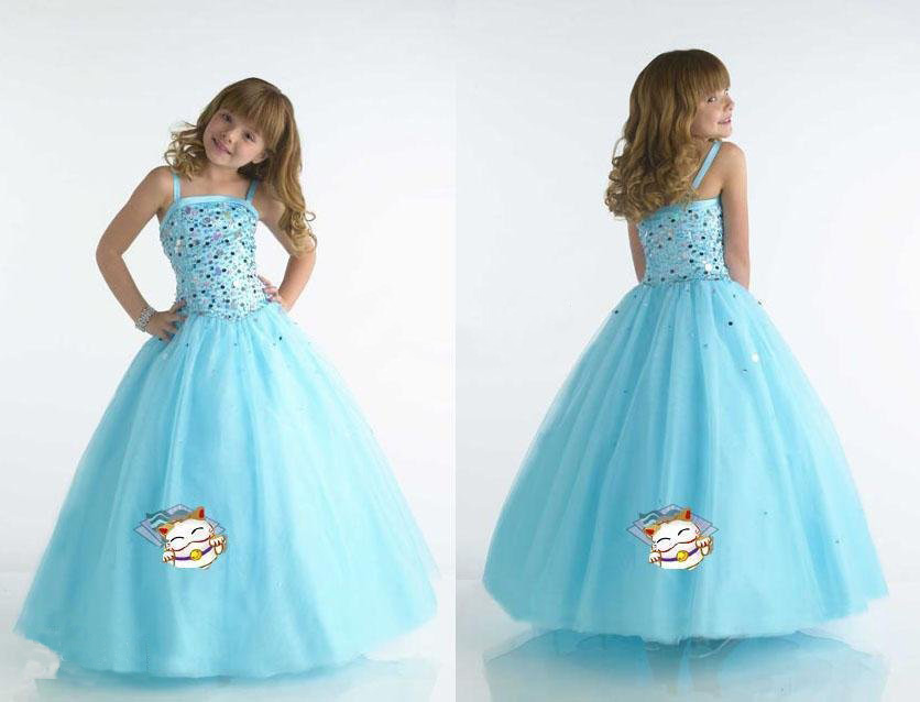 Sleeveless Blue Tulle & Halter Girls' Dresses