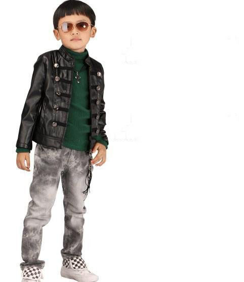 Black Leather & Polyester Long Sleeve Baby Jackets & Coats