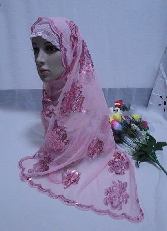 Rectangular Shape Pink Silk & Lace Scarves