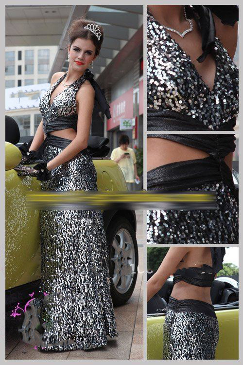 Spandex & Polyester & Sequins Black Ankle-length Sexy Evening Dress