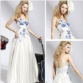 White & Blue Beading Embroidery Halter Chiffon Wedding Dresses