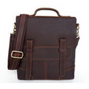 Dark Brown Square Shape With Zippers Leather Briefcases