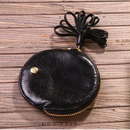 Black Real Leather Round Shape Coin Purses