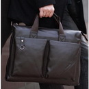 Coffee Rectangular Shape With Many Pockets Leather Briefcases