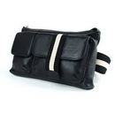 Men' Black Zipper Real Cow Leather Waist Pack