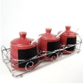 Kitchen Supplies Ceramic Spice Jar Three-piece with Wrought Iron Shelves Allocation Spoons