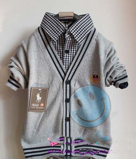 Boy's Gray Long Sleeve Knitted Causual Sweater