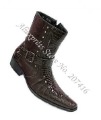 Men Ankle Croco Patent Leather Punk Rivets Zipper Cowboy Roman Boots