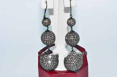 Black Stainless Steel With Small Beads Earrings