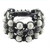 Three Rows Black & Silver With Beads Bracelets & Bangles