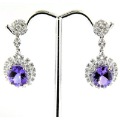 Round Shape Purple Diamond Silver Earrings