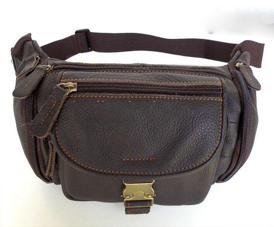 Coffee Real Leather With Zippers Waist Bags