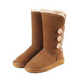 Brown With Buttons Cotton & Wool Snow Boots