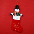 Red With Snowman Decoration Stocking Shape Hanging Bag Christmas Clothing