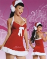 Red Backless & Mini Cotton & Wool Christmas Dress