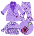 Purple Rock Pajama and Bath Robe Set Lace Up Children Sleepwear