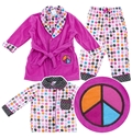 Dark Pink Peace Sign Pajama and Bath Robe Set Long Sleeves Children Sleepwear