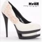 Black & White Waterproof With Beautiful Decorations High Heels
