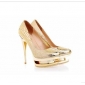 Golden High Heels Snake Skin Shoes
