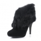 Rabbit Fur Black Cold Resistant Women's Ankle Boots