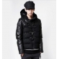 Black With Buttons Leather & Cotton Men's Jackets & Coats