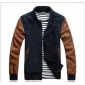 Dark Blue & Brown With Buttons Leather & Nylon Men's Jackets & Coats