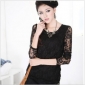 Black Lace Long Sleeve Ladies' Blouses & Tops