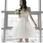 Off-white With Bow Elastic Woven Satin Short/ Mini Wedding Dresses