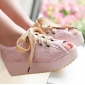 Pink Lace Cross Belt Women's Espadrilles & Wedge Shoes