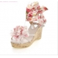 With Flower Ankle Strappy Artificial Leather Women's Espadrilles & Wedge Shoes