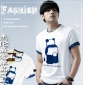 Blue & White Cartoon Round Neck Men's T-Shirts