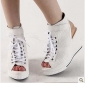 White Lace-up Breathable  Women's Espadrilles & Wedge Shoes