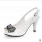White With Black Bow Leather Women's Sandals