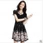 Black Chiffon Short Sleeve Knee Length Dresses