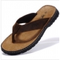 Dark Brown Leather Flat Bottom Men's Flip Flops