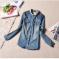 Blue Long Sleeve With Buttons Women's Tank Tops