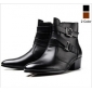 Metal Belt Buckle With Zipper Leather Men's Casual Boots