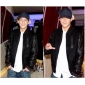 Black Leather With Zipper Winter Men's Jackets