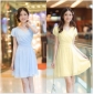 Short Sleeve V Neck Chiffon Dresses